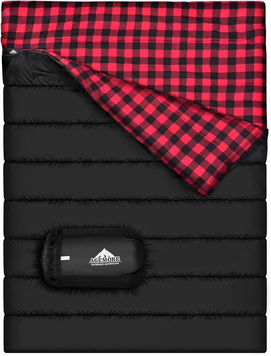 SnelShoppen - Cotton Flannel Dubbele Slaapzak voor Camping, Hiking, 2 Persoons Waterdicht, Lichtgewicht, Queen Size, Ideaal voor Volwassenen en Tiener