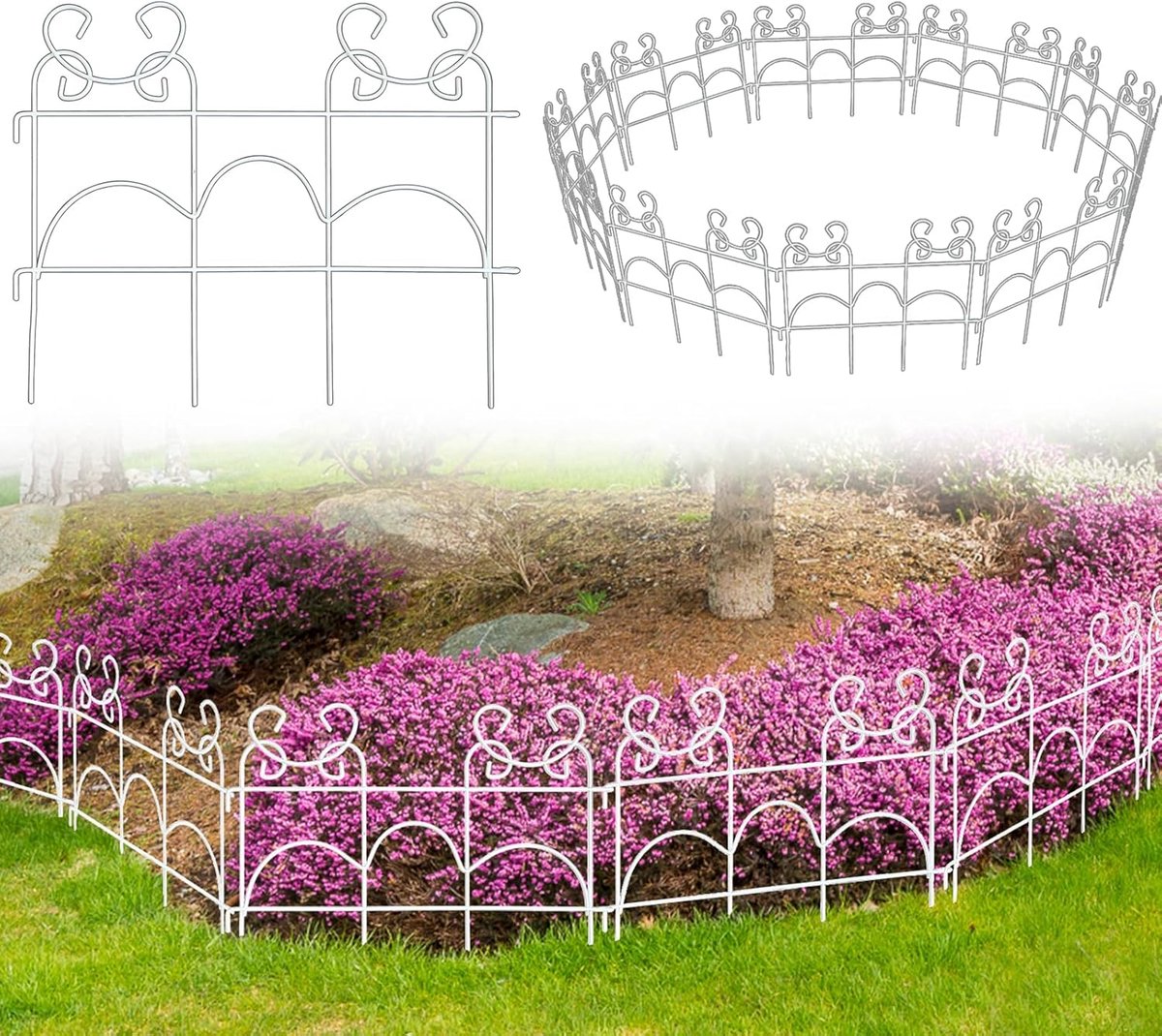 SnelShoppen - Decoratieve Tuinrand Fence 33cm H x 43cm W (Pack van 10) - RVS Tuin Fence voor Buiten, Patio, Gazon en Bloembedden - Duurzaam en Roestvr