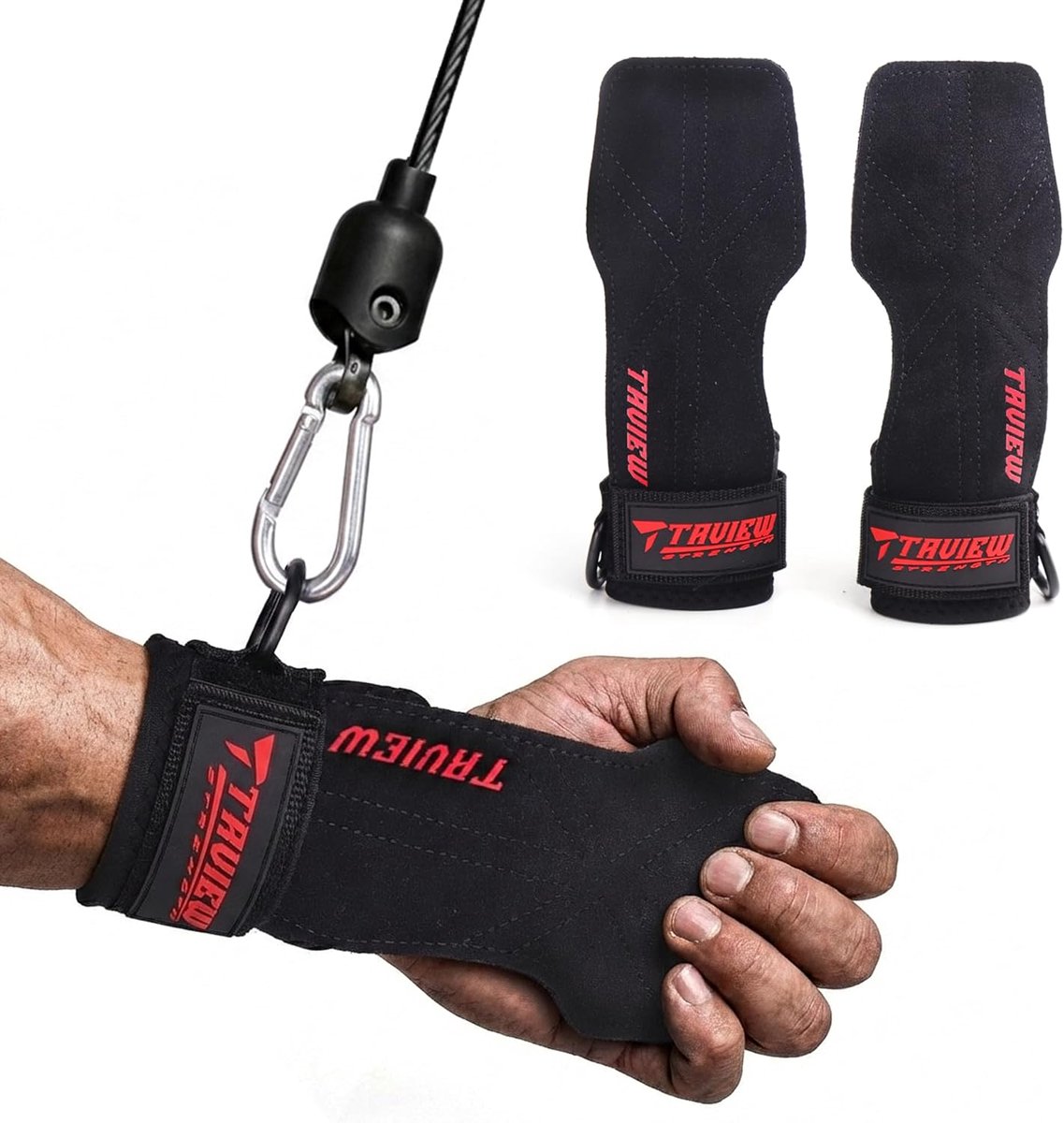SnelShoppen - D-Ring Gewichtheffen Polsbandjes, Dubbel Laag Leer, Verstelbaar, Neopreen Gevoerd voor Deadlifts en Krachttraining