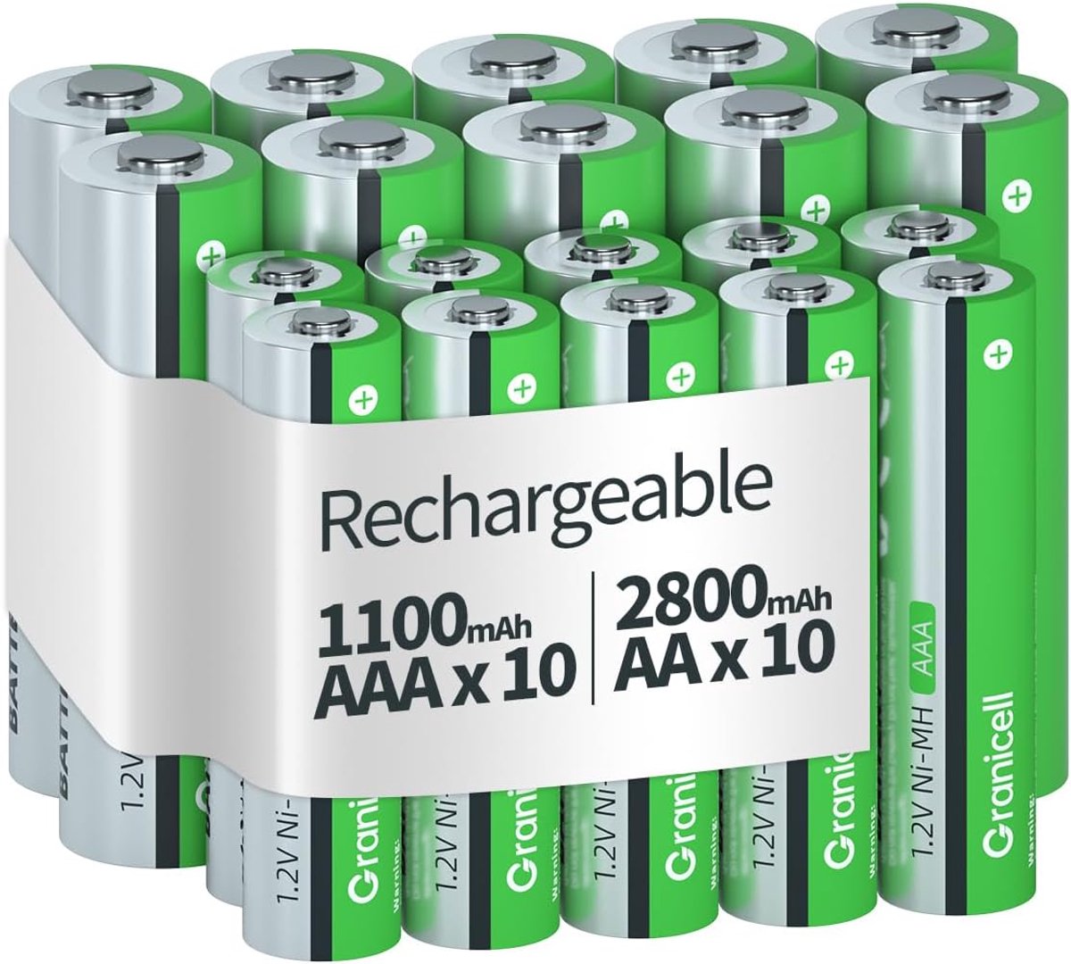 SnelShoppen - 20x Oplaadbare Batterijen AA AAA - 10x 2800mAh AA + 10x 1100mAh AAA - 1.2V NiMH - Laag Zelfontlading - Lange Duurzaamheidskracht - Ideaa