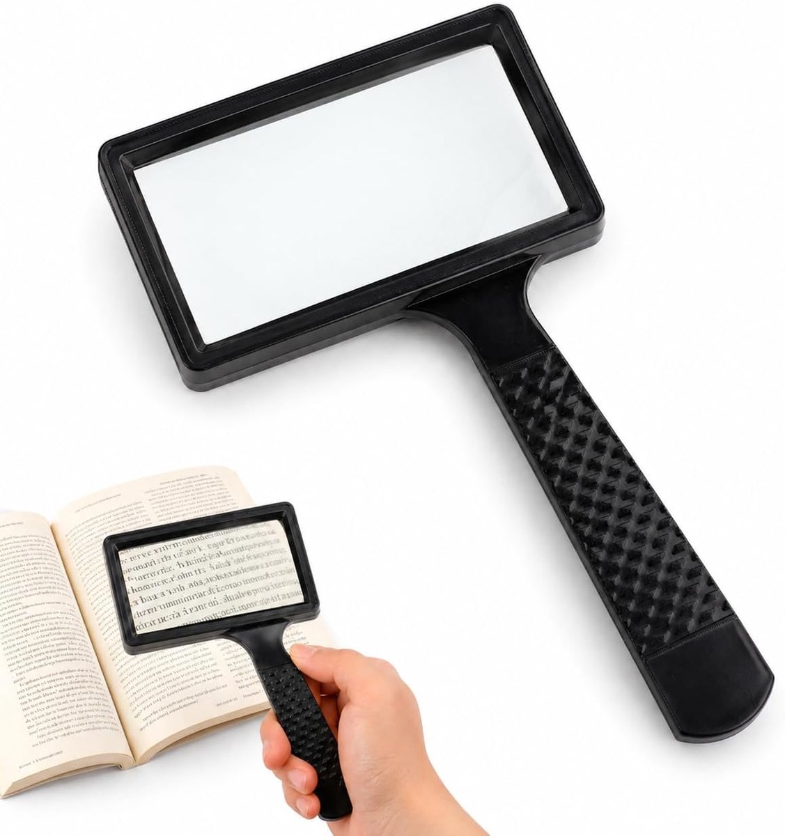 SnelShoppen - Vergrootglas 10x Vergroting voor Lezen - Professioneel Vergrootglas met Rechthoekige Lens - Grote, Antislip Handvat - Ideaal voor Oudere