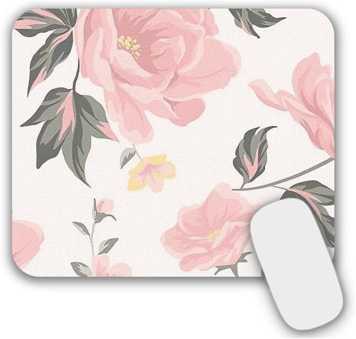 SnelShoppen - Muismat Bloemen Klein 24x20 cm Roze, Anti-Slip, Geschikt voor Werk en Gaming, Luxe Lycra, Wasbaar, Perfect voor Meisjes