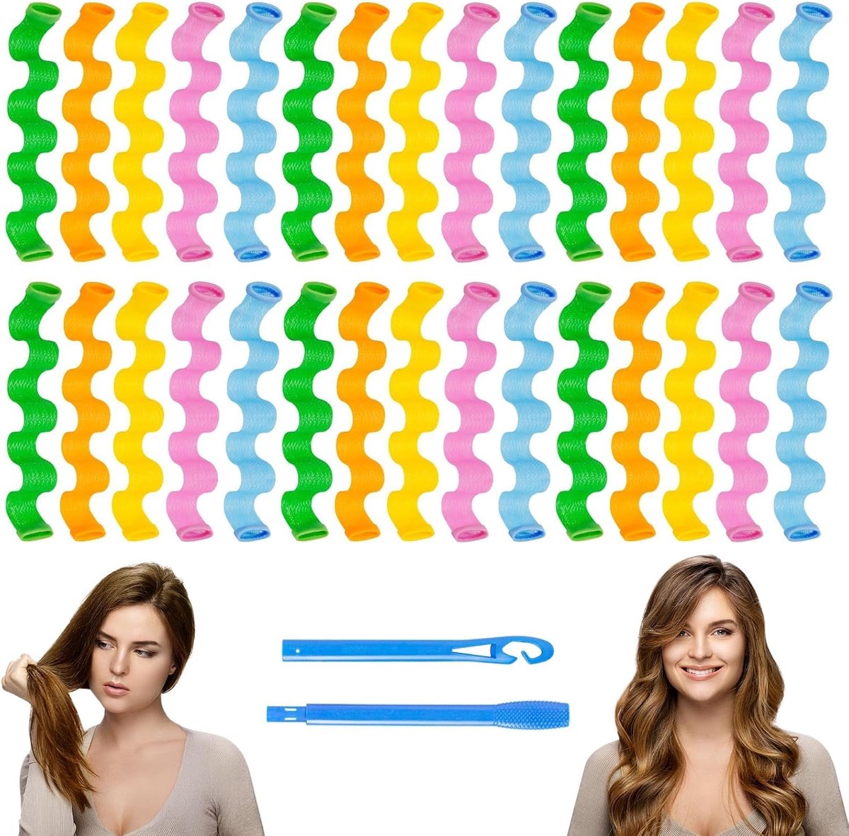 SnelShoppen - Heatless Curlers 30 Stuks - Krulset voor Lang Haar - Wavy Hair Curlers - Warmtevrije Krullers met Styling Hooks voor Vrouwen en Meisjes