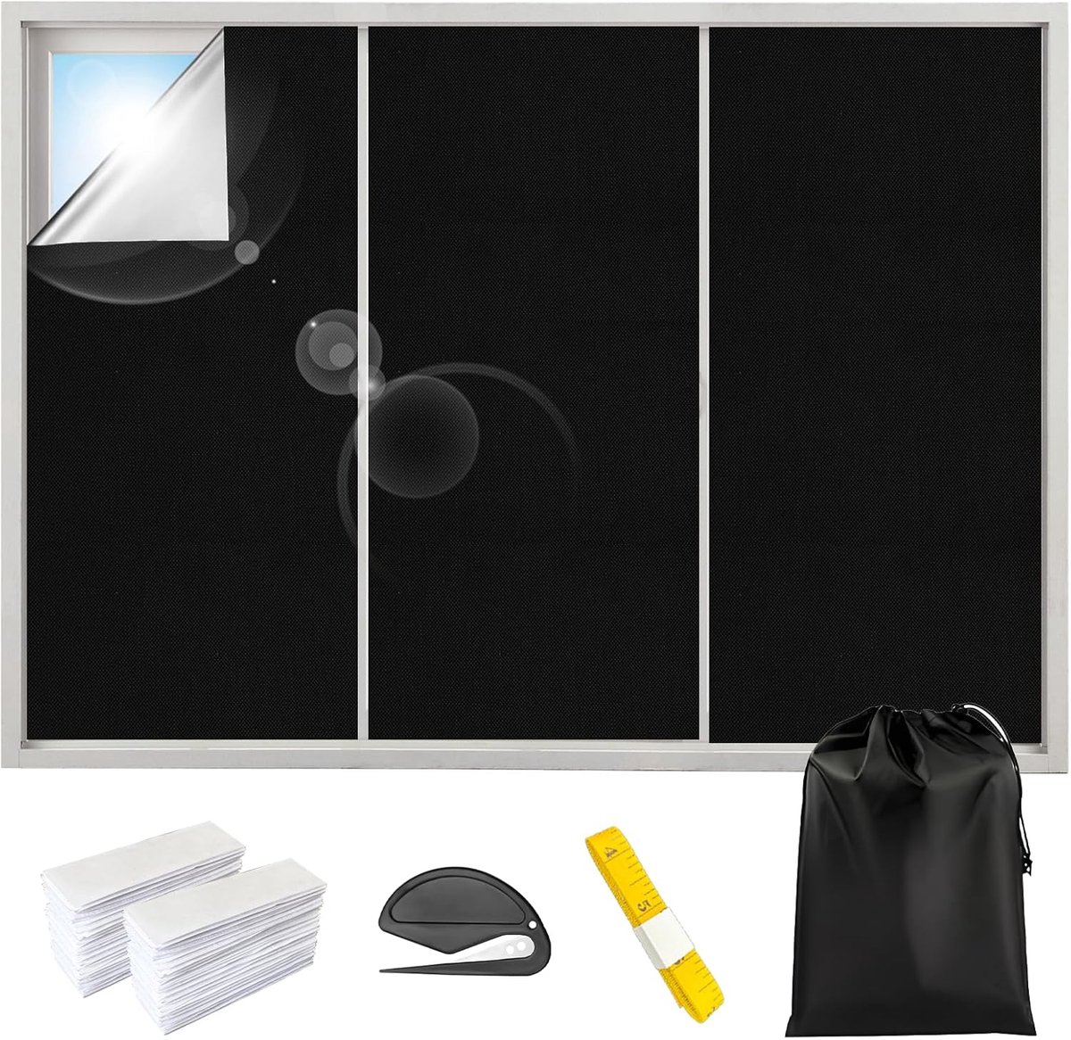 SnelShoppen - Raam verduistering 3m x 1,47m Dakraam Binnenzonwering Zwart Katoenen Blackout Film Thermische Bescherming voor Slaapkamer en Kinderen