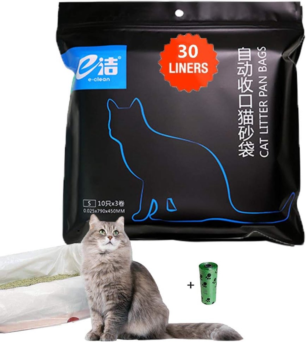 SnelShoppen - 30 Stuks Kattenbakzakken 79x45 cm met Handvatten - Dikke, Sterke Afvalzakken voor Middelgrote en Kleine Kattenbak - 1 Rol (15 Stuks) Cad