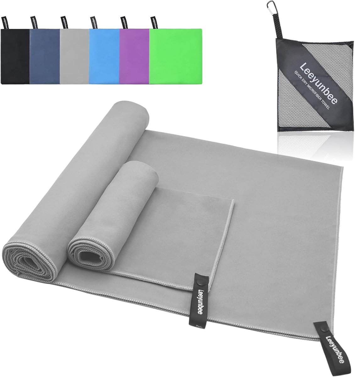 SnelShoppen - Microfibre Handdoek Set van 2 - Grote Badhanddoek 160 x 80 cm + Kleine Handdoek 80 x 40 cm - Sneldrogende Sporthanddoek - Compacte Micro