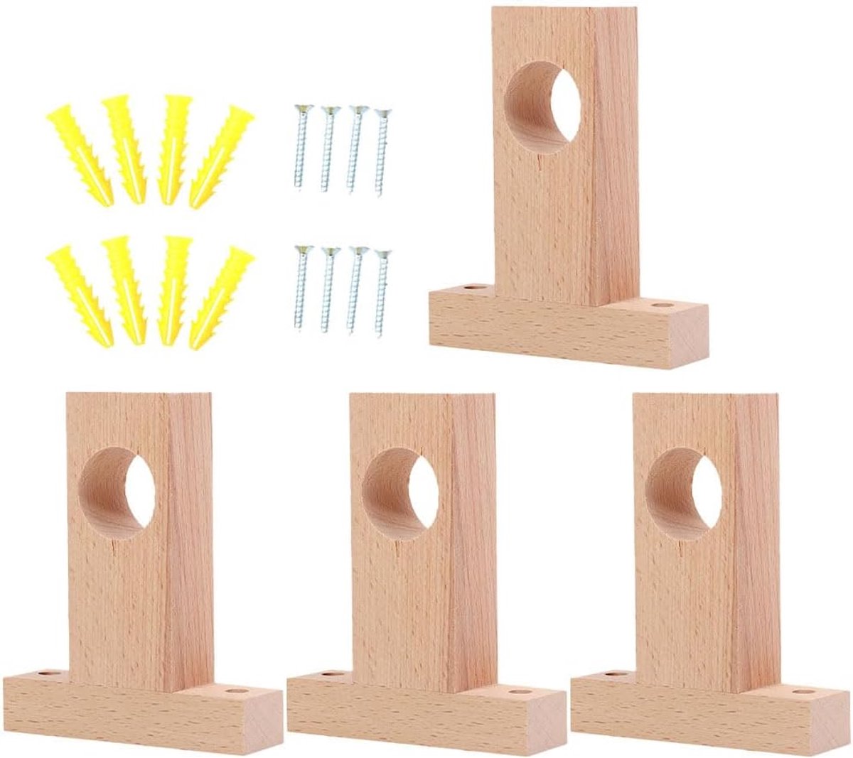 SnelShoppen - Houten Gordijnroede Houder 4 Stuks - Ideale Bevestiging voor Gordijnroeden tot 25 mm - 30 mm Diameter - Perfect voor Woonkamer, Slaapkam