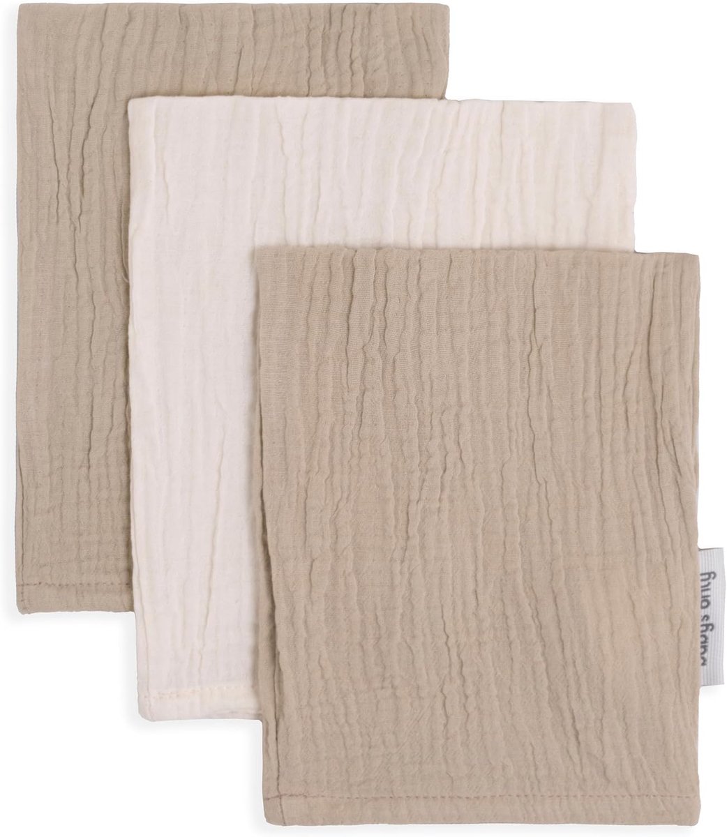 SnelShoppen - Baby Washandjes Hydrofile Washandjes 3-Pack - Zacht en Comfortabel voor Baby's - Beige/Linnen - 100% Katoen voor Gevoelige Huid