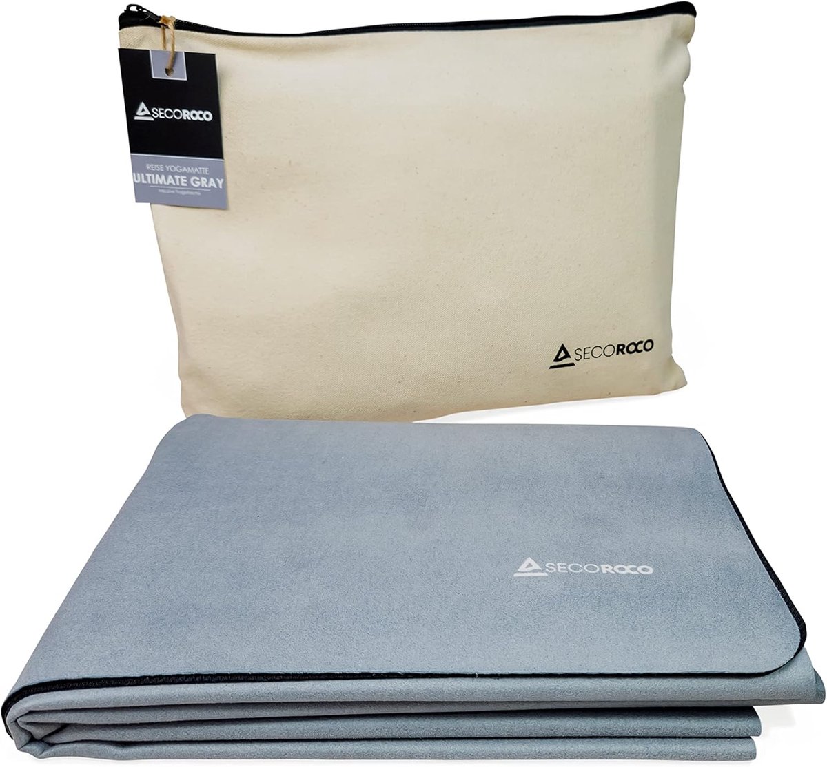 SnelShoppen - Yogamat voor op reis - Natuurlijk rubber, veganistisch, antislip, ecologisch, duurzame reismat, 1 mm dik, grijs, met draagtas, ideaal vo