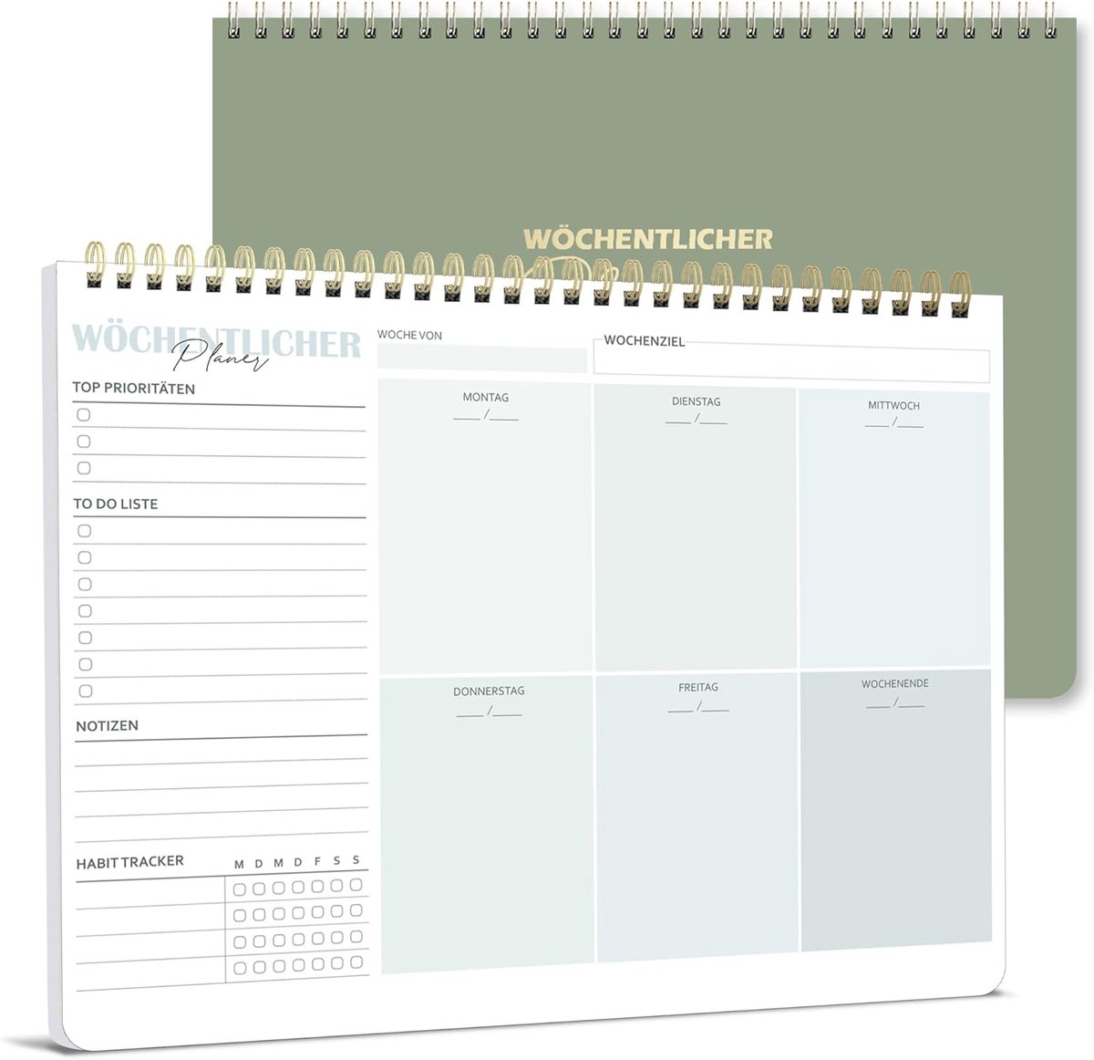 SnelShoppen - BIROYAL Agenda Groen Weekplanner Liggend Formaat 2023, Notitieboek voor Organisatie, Dagelijkse Planning, School, Werk, Thuis, 21x14cm