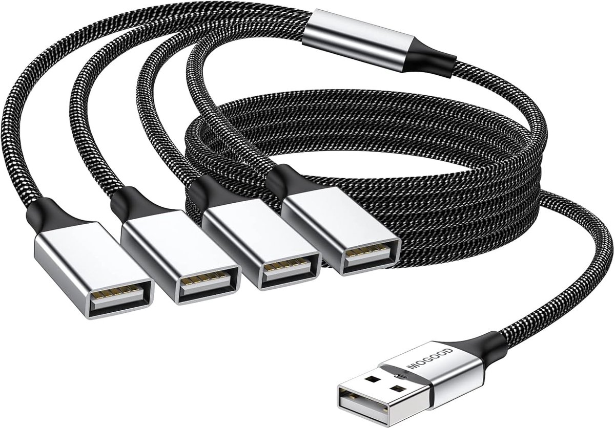 SnelShoppen - USB Splitter 4-in-1 Hub Kabel NAAR 5 Vrouwelijke Kabelconverter voor PC, Laptop, Auto - Multi USB Ports Power met Gegevenssynchronisatie