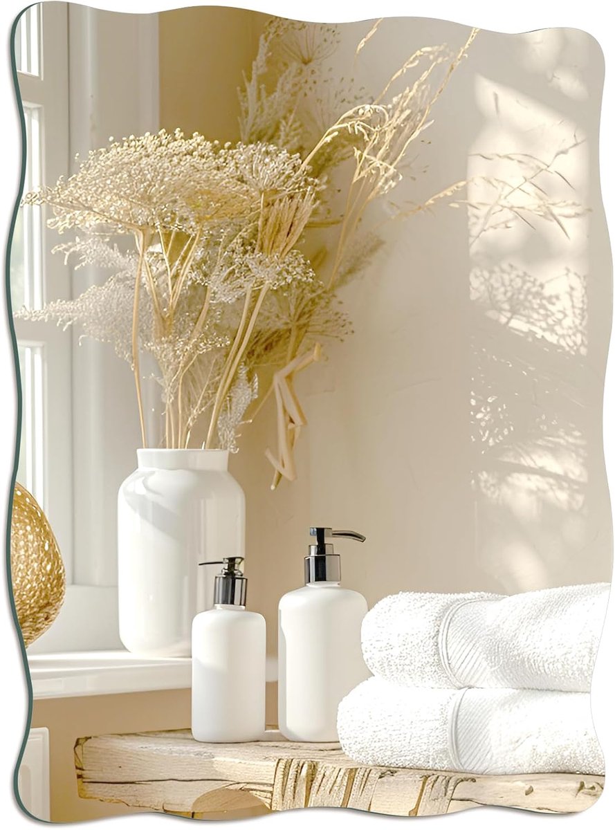 SnelShoppen - Muurspiegel 40 x 30 cm, Zelfklevend Frameloze HD-Glas Spiegel, Golvende Spiegels voor Badkamer, Hal, Slaapkamer, Woonkamer, Keuken, Spor