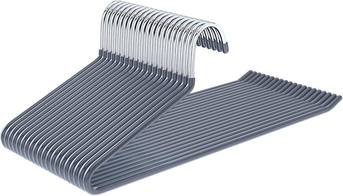 SnelShoppen - Broekhanger van Metaal - 20 Stuks - Ruimtebesparende Kleerhangers voor Broeken - Antislip - Eenvoudig Ophangen - 38 x 13 cm - Grijs