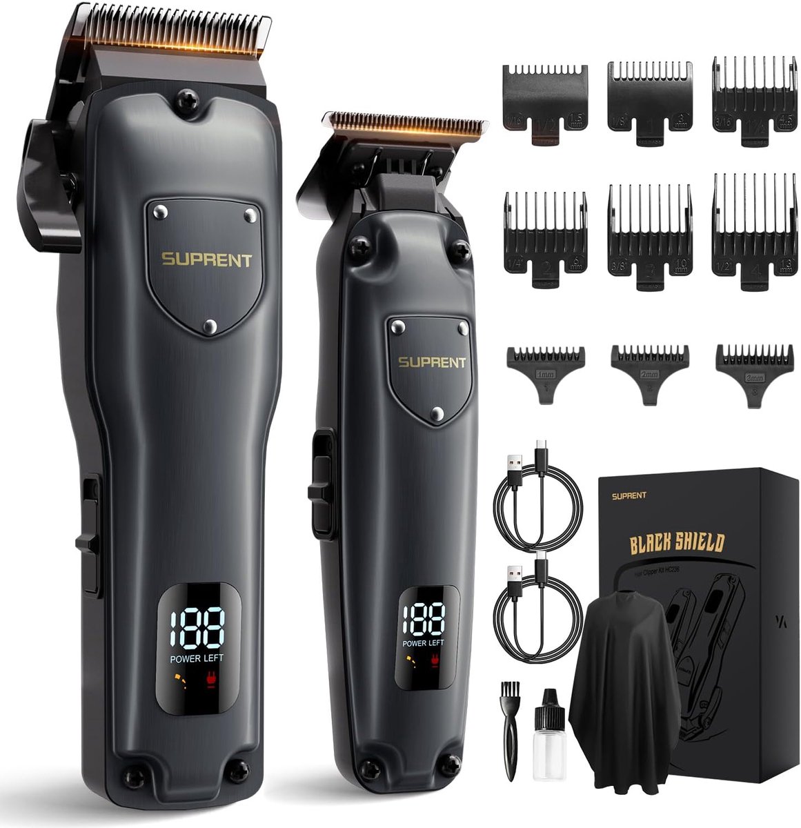 SnelShoppen - Draadloze Tondeuse voor Heren, Professionele Haarsnijmachine met USB Oplaadbare T-mes en Zero Gap Functie, LED-display, Trimmerset voor