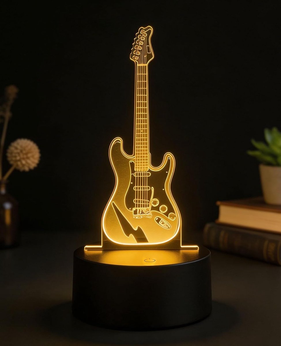 SnelShoppen - Decoratieve 3D-gitaarlamp, Slim nachtlampje voor Kinderen, 7 Kleuren, Slaapkamer Decoratie, Verjaardagscadeau voor Jongens en Meisjes, L