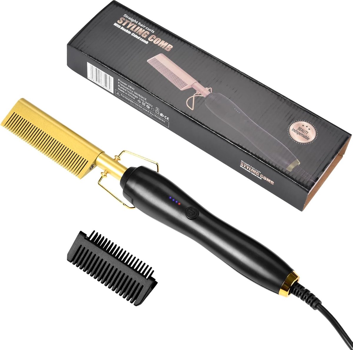 SnelShoppen - Elektrische Hete Kam 2-in-1 Stijlborstel met Keramische Technologie, 80°C - 230°C, Geschikt voor Afrohaar, Kanten Pruiken, Baard, 3 Temp