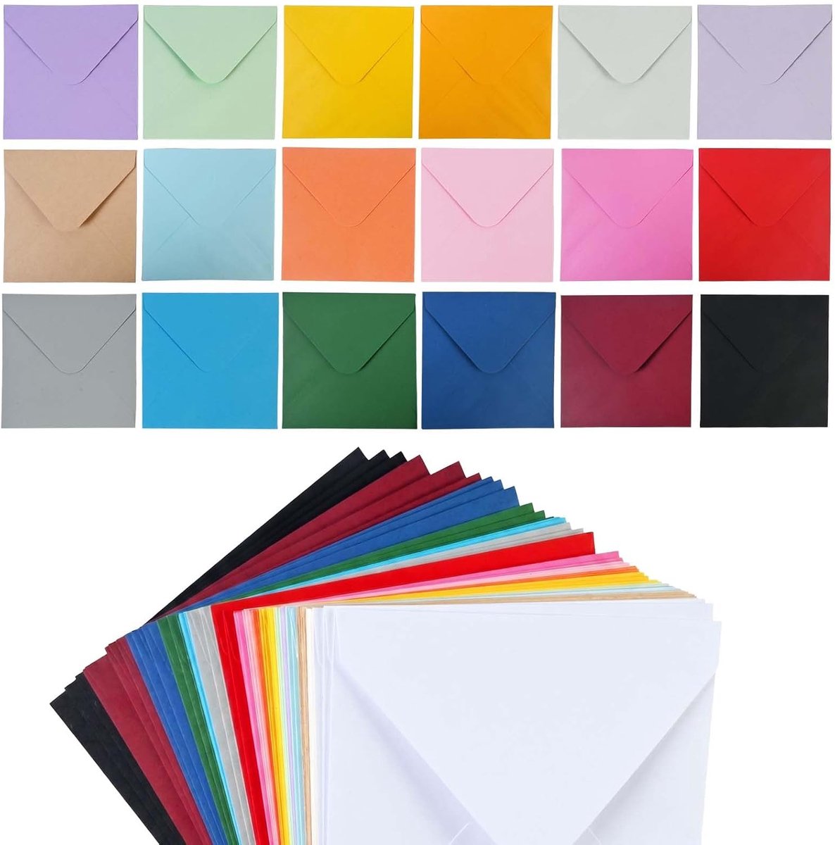 SnelShoppen - 54 Kleurrijke Enveloppen 16x16 cm Vierkant, 120 g Papier voor Wenskaarten, Uitnodigingen, Huwelijken, Verjaardagskaarten en Knutselproje