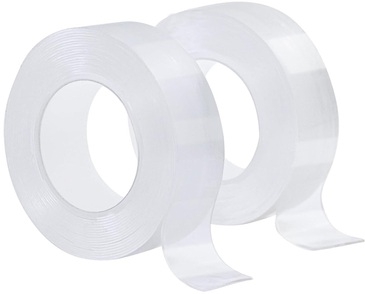 SnelShoppen - Extra Sterke Dubbelzijdige Tape 2 Rollen 6m Nano Kleefband Transparant Waterproof 2cm Breed, Voor Foto's, Tapijt, Binnen & Buiten Gebrui