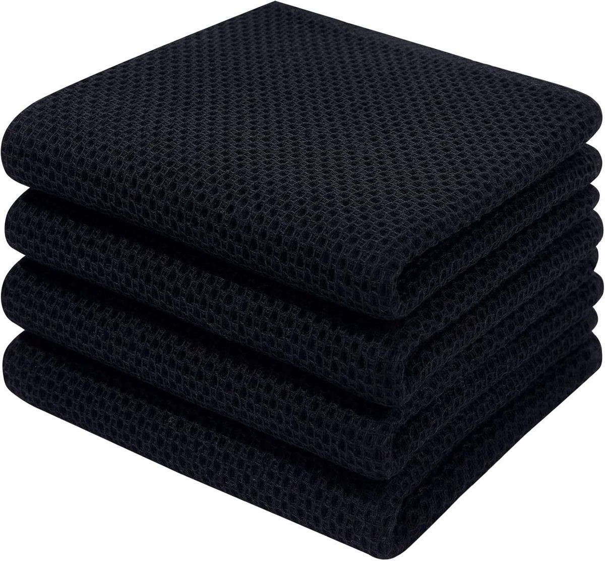 SnelShoppen - 100% Katoenen Wafelstructuur Keuken Handdoeken - Ultra Zacht Absorberend en Sneldrogend, 33x61cm, 4-Pack, Zwart, Voor Keuken en Huishoud