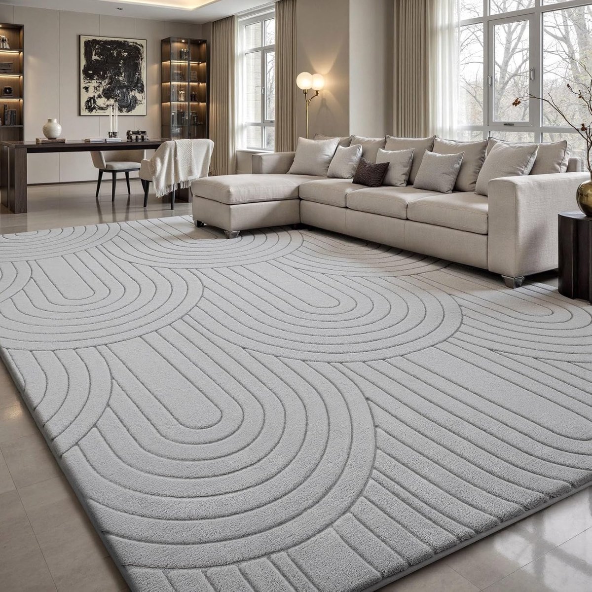 SnelShoppen - Zachte Grijze Short Pile Tapijt met 3D Effect - Machinewasbare Anti-slip Fluffy Shaggy Vloerkleed voor Woonkamer, Slaapkamer en Kinderka