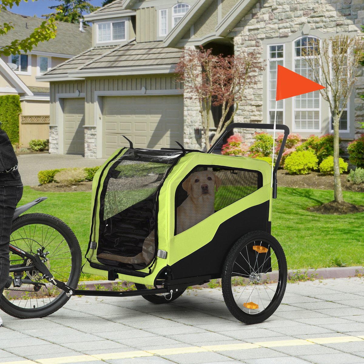 FloraGrace Dierenbuggy – 2-in-1 Hondenfietstrailer – 170 x 77 x 90 cm – Oxford Stof En Staal – Groen – Voor Grote Honden Tot 30 kg