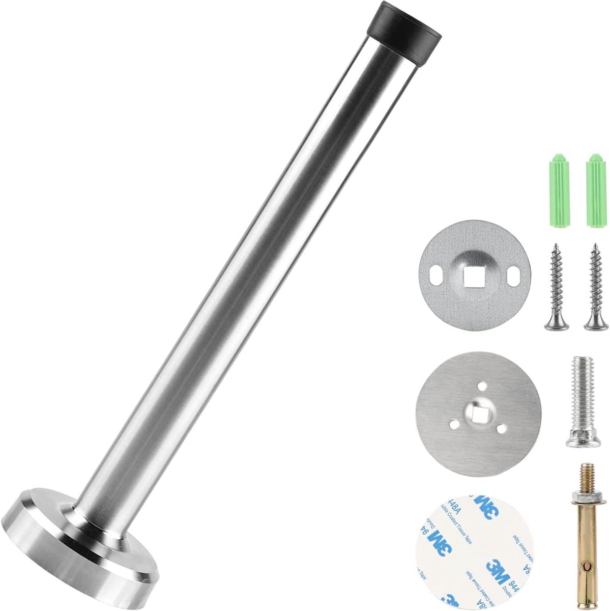 SnelShoppen - Wanddeurstopper RVS, 20 cm, Muurbevestiging, Zelfklevend, Geluiddempende Deurstoppers voor Thuis, Keuken, Kantoor, Modern Design