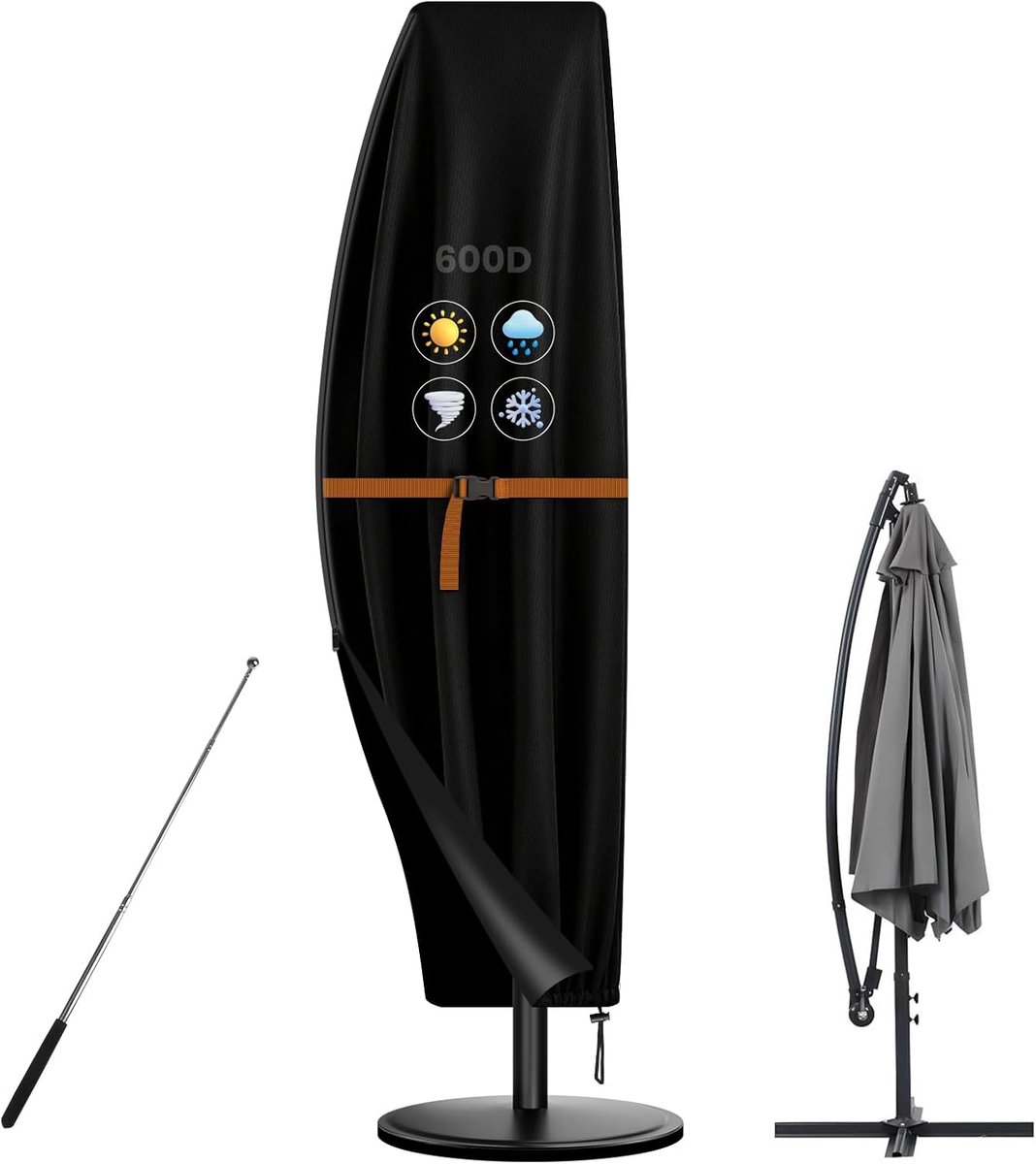 SnelShoppen - Beschermhoes voor Parasol 600D Waterdicht - Afdekhoes voor Zweefparasol 1 tot 3 m - Grote Parasolverpakking 265 x 40/70/50 cm - Tuinacce