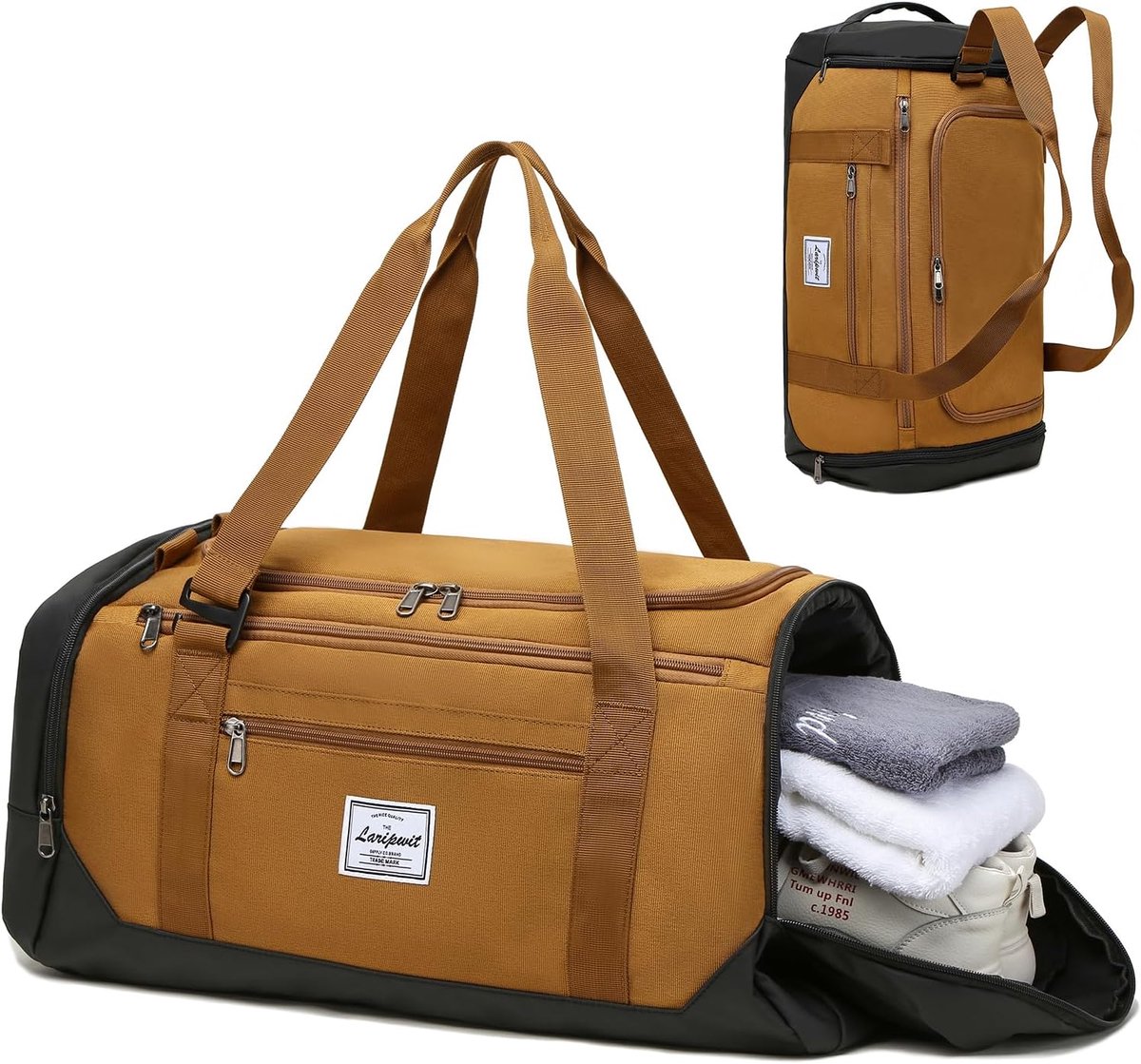 SnelShoppen - Laripwit Sporttas voor Heren en Dames, 40 Liter, Bruine Rugzak, Ideaal voor Training, Fitness, Gym, Reizen, Kamperen en Wandelen
