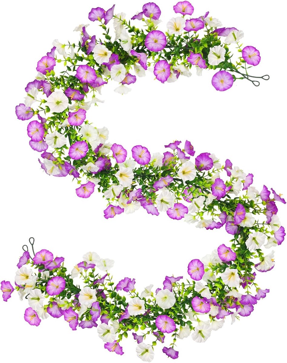 SnelShoppen - 2x Kunstmatige Hangplant Petunia Bloem Garland - Weerbestendige Lush Zijde Bloemen - 180 cm Lang - Perfect voor Binnen Buiten Balkon Ter