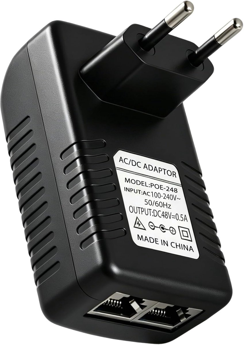 SnelShoppen - Gigabit PoE Injector Adapter 48V/0.5A IEEE 802.3af/at Passive PoE+ voor IP Camera, Videophone, Wireless AP, Snelle Netwerkverbinding