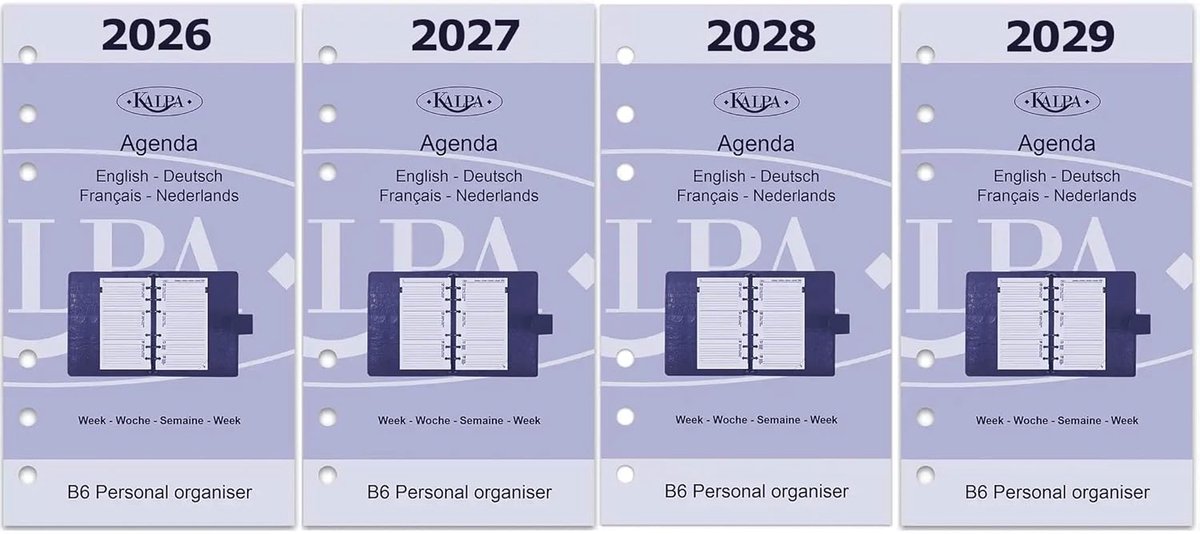 SnelShoppen - Kalpa Personal Agenda Refill 2026-2029, Weekly Planner, 170x95mm, Met Tabs en Opbergcompartiment, Geschikt voor Filofax en Success Organ
