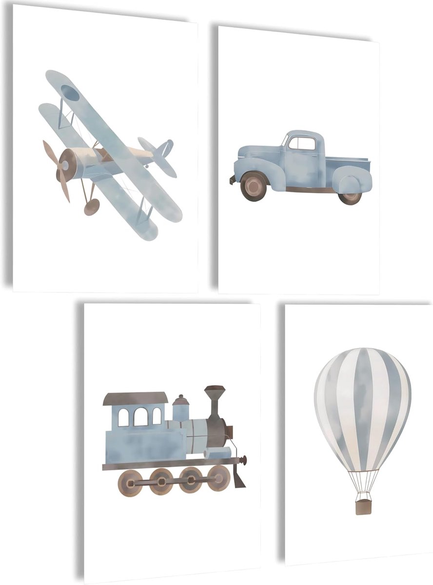 SnelShoppen - Kinderen Wanddecoratie Posters Set - Moderne Wandkunst voor Jongens en Meisjes - Kleurige Ballon Illustraties - Kinderkamer Decoratie -
