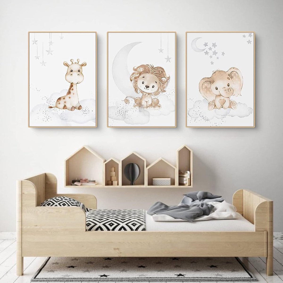 SnelShoppen - Set van 3 Kinderkamer Posters, Dierenafbeeldingen, Kleine Haas, Giraffe, Wanddecoratie voor Kinderen, A4 Formaat, Trendy Babykamer Decor