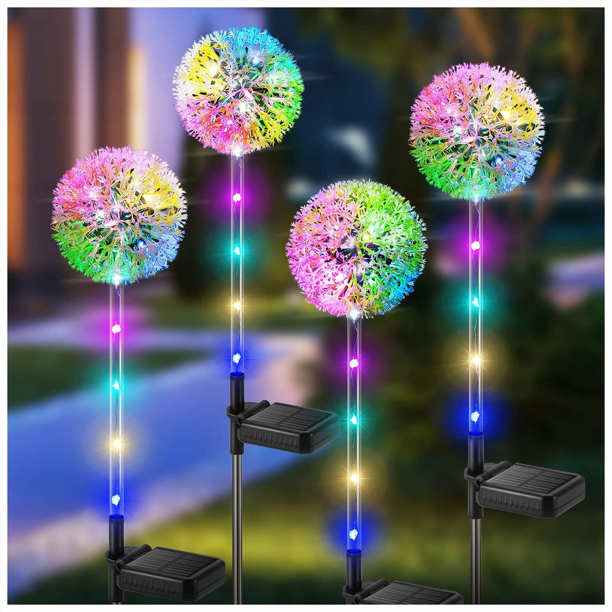 SnelShoppen - Solar Lights Dandelion LED 4 Stuks IP65 Waterdicht Tuinverlichting voor Buitengebruik, Balkon, Patio, Kerstdecoratie, Kleurveranderend,