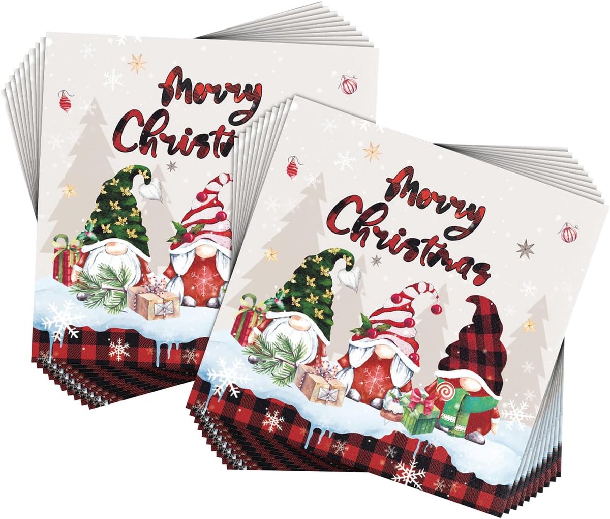 SnelShoppen - 40 Stuks Kerst Papier Servetten, Rode Servetten met Merry Christmas Design, 33x33 cm, Feestelijke Tafeldecoratie voor Kerstmis, Perfect