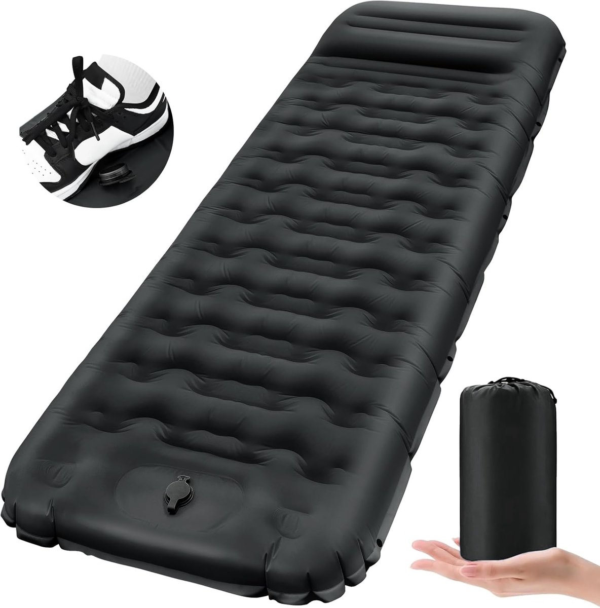 SnelShoppen - Zelfopblazende Campingmatras 12 cm Dikke Ultralichte Waterdichte Campingmat met Voetpomp en Kussen voor Wandelen, Reizen en Rugzakreizen