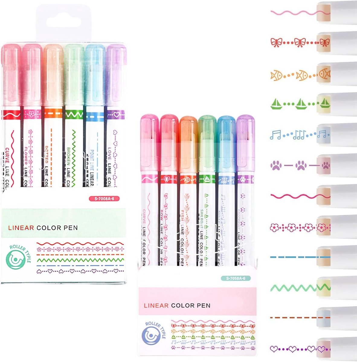 SnelShoppen - Set van 12 Gebogen Stiften, Markeer Stiften met 12 Unieke Patronen voor Journaling, Scrapbooking, Creatief Knutselen, Perfect voor Kinde