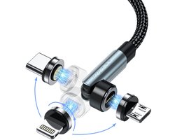 Thijox - Kuulaa 7-pins Magnetische Oplaadkabel 2m - 360° & 180° Hoek - 3A Snelladen voor Type C, Micro USB en i-Products - Perfect voor Thuis, Kantoor