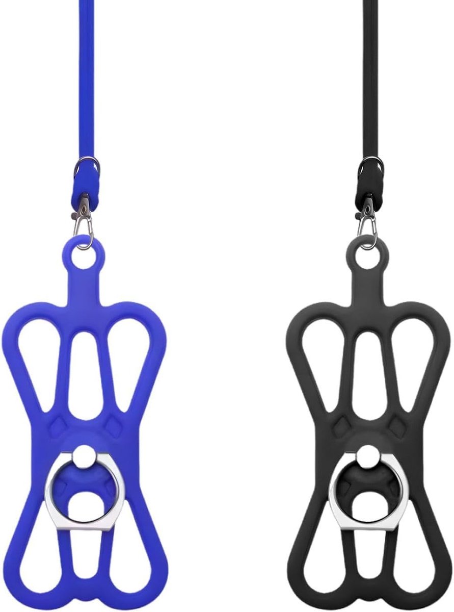 SnelShoppen - Set van 2 Elastische Telefoon Lanyards, Telefoon Lussen, Telefoon Hangkoord, Universele Telefoon Ketting, Telefoonkoord, Nekhouder, Zwar