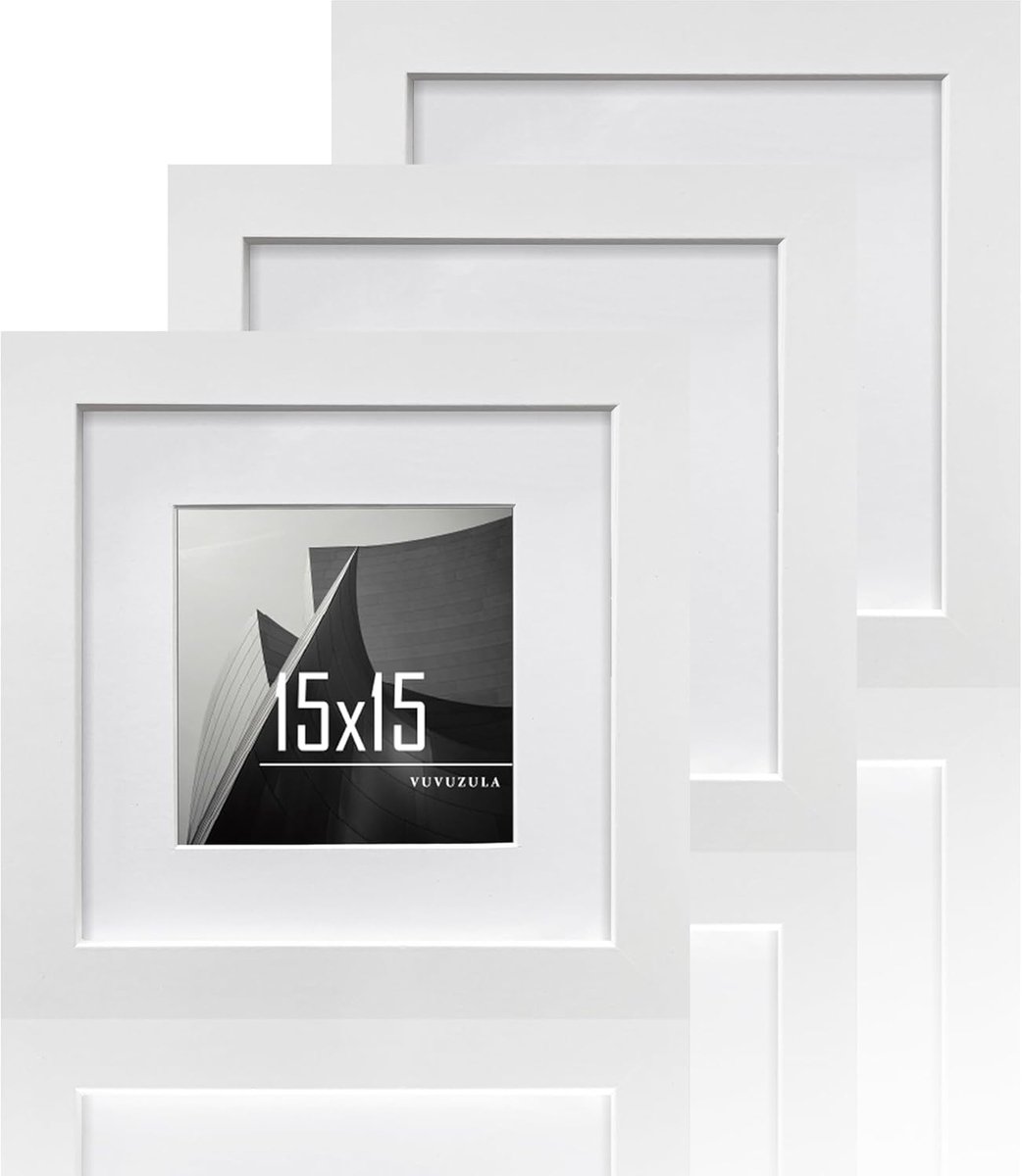 SnelShoppen - Set van 3 VUVUZULA Fotolijsten 15x15 cm - Witte Houten MDF Lijst - Vierkante Fotolijsten met Houder voor 10x10 cm Foto's - Perfect voor