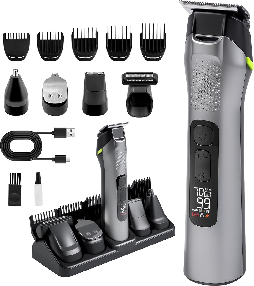 SnelShoppen - 5-in-1 Trimmer voor Heren - Elektrisch Scheerapparaat, Baardtrimmer, Haartrimmer, Neussnijder - IPX7 Waterdicht - Multigroom Kit voor Ho
