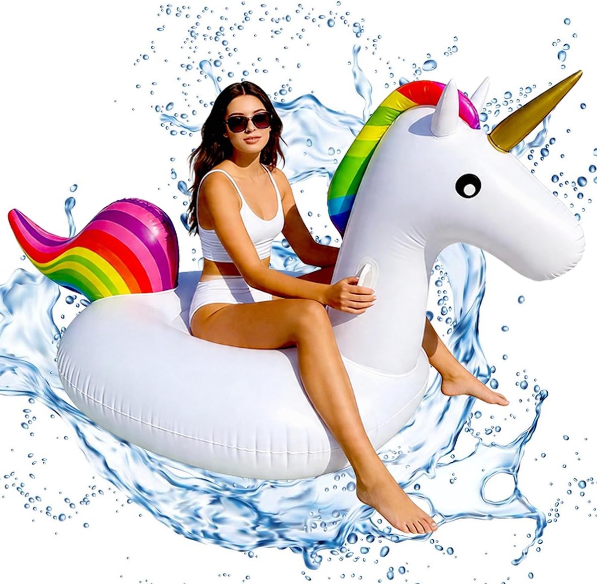 Thijox - Opblaasbare Eenhoorn Zwembad Float voor Volwassenen, Tropische Bladeren Lounger, Drijvende Matrassen Zitting, Perfect voor Feest, Tuin, Zwemb