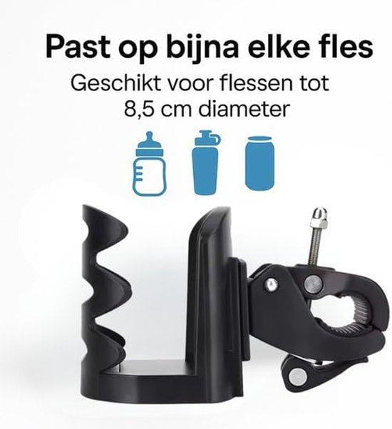 SnelShoppen - Verstelbare Bekerhouder voor Buggy, Kinderwagen, Fiets - Universele Fleshouder, Bidonhouder, Blikhouder - Handig voor Kinderen, Camping, — afbeelding 4