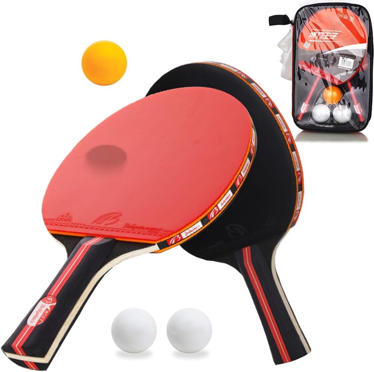 SnelShoppen - Tafeltennisset voor Beginners en Experts - 2 Batjes, 3 Ballen, 1 Netvak - 7 Laags Populierenhout en 2 mm Elastische Spons - Ideaal voor