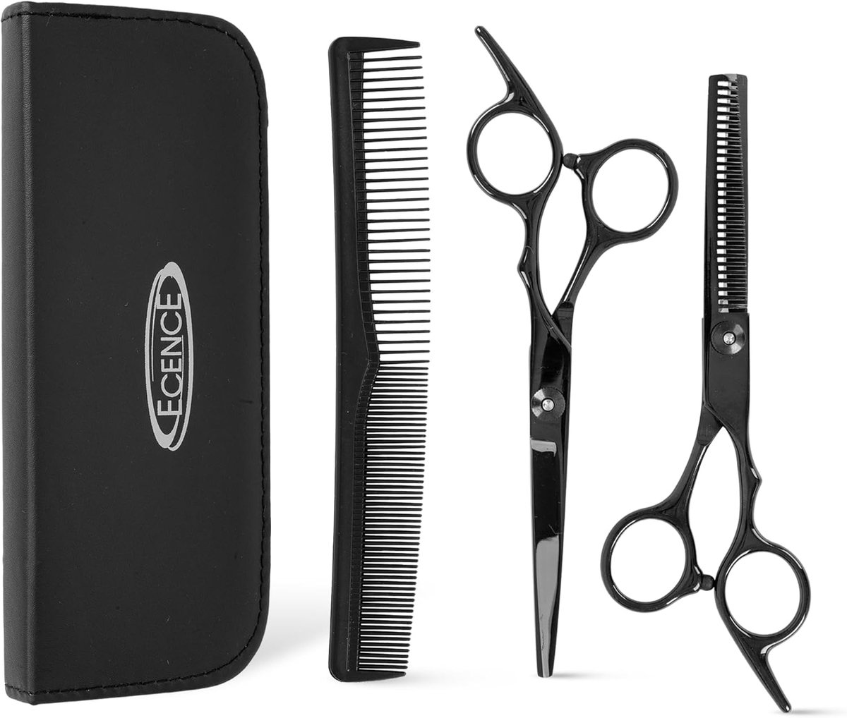 SnelShoppen - ECENCE Knipset Professionele Kappersschaar & Effileerschaar - Roestvrij Staal met Kam - 3-delige Set voor Precisie Knippen & Stylen Thui