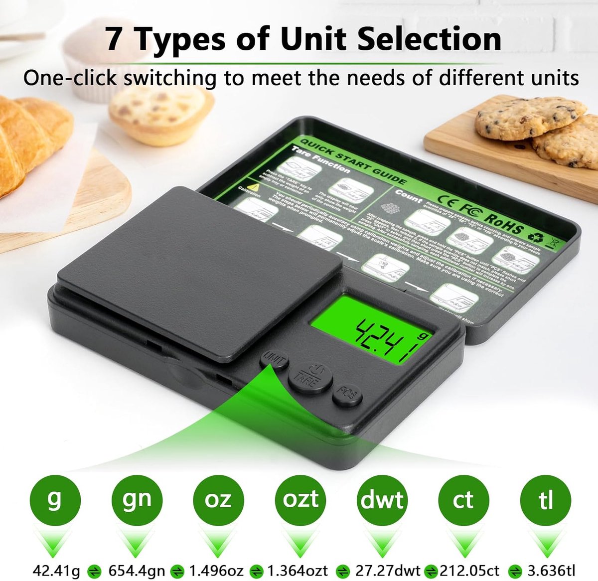 SnelShoppen - Digitale Keukenweegschaal 0,01g/1000g met LCD-scherm, Tarrafunctie, 6 Weegeenheden voor Levensmiddelen, Sieraden, Poeders en Laboratoriu