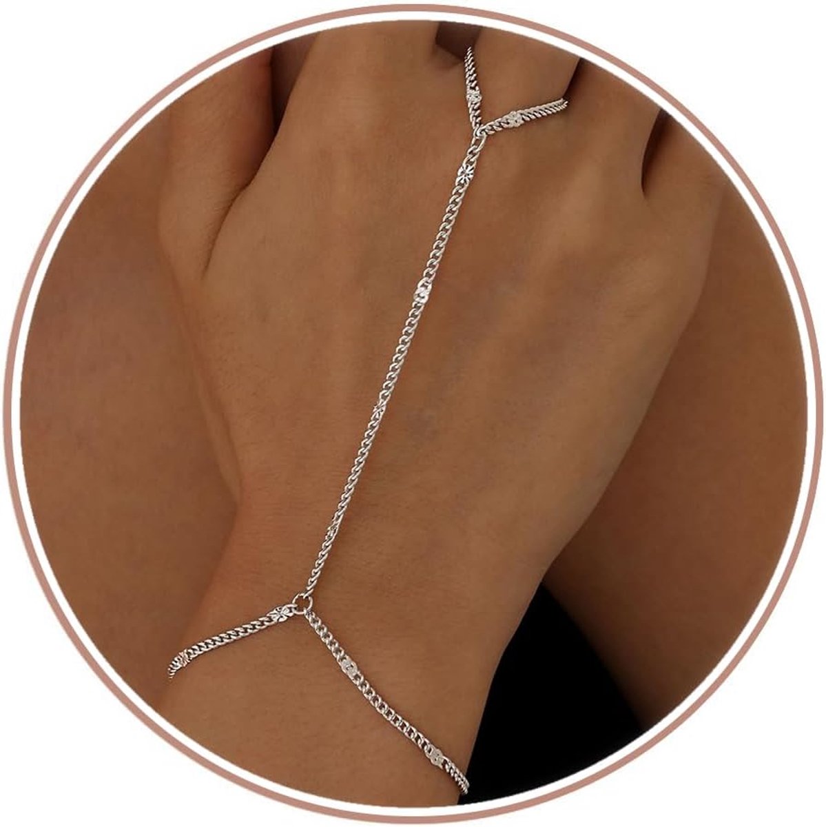 SnelShoppen - Elegante Dochais Damesarmbanden - Verguld 14K/Zilver - Handarmband met Ring - Verstelbaar Enkelbandje - Waterdicht - Luxe Lichaamsierade