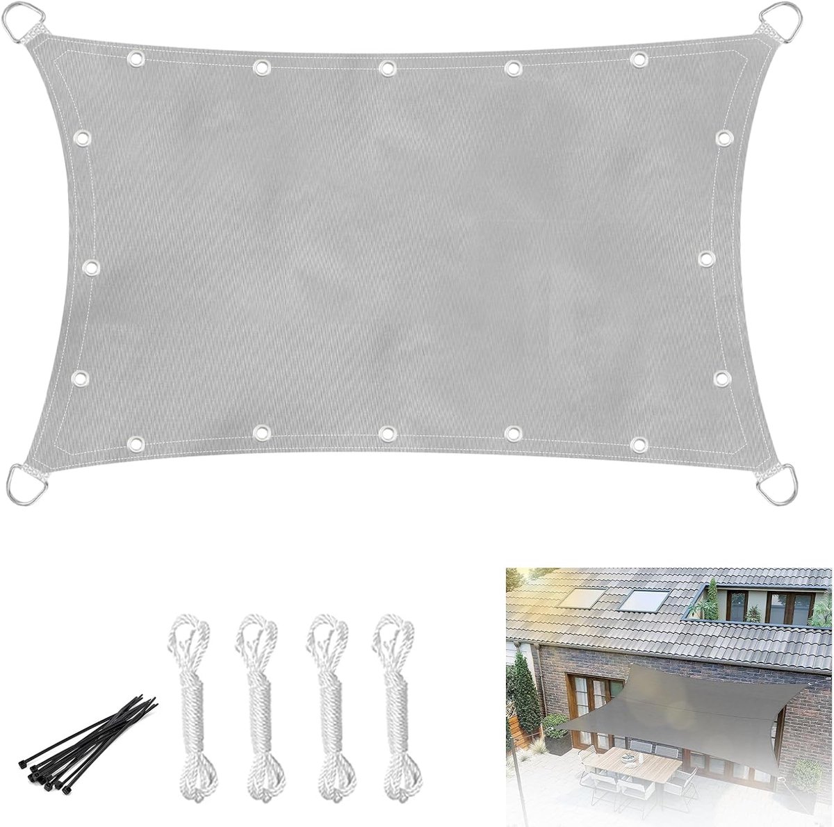 SnelShoppen - Zonnezeil 2x3m Waterdicht Rechthoekig 230 g/m² Polyester Lichtgrijs 95% UV-Bescherming Voor Balkon Tuin Terras Zwembad