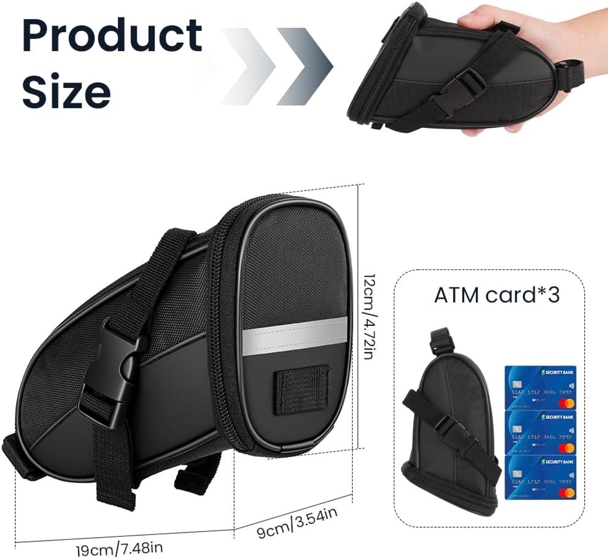 SnelShoppen - DiULi Mini Fietszadeltas, Compacte Zadel met Netvak en Gesp, Reflecterende Fietstas voor Racefiets en Mountainbike, Zwarte Wig, Draagbar