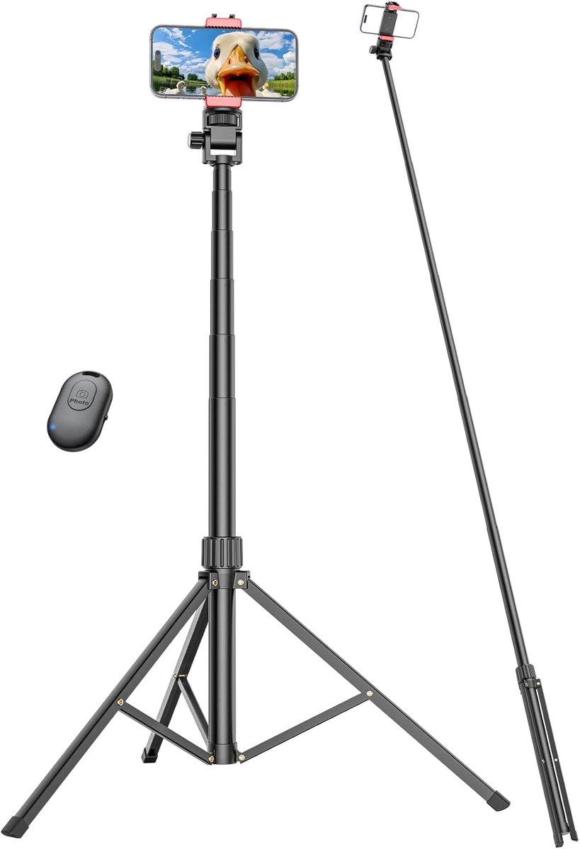 SnelShoppen - 210 cm Mobiele Telefoon Statief voor Smartphone - Stabiele Aluminium Stangen - Uitbreidbare Statiefpoten - Mobiele Telefoonhouder met Af